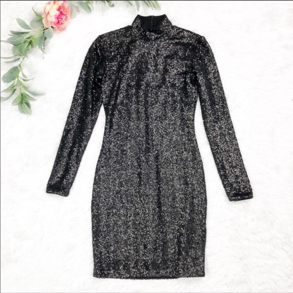 Dress the Population Black Sequin Mock Neck Dress - Picture 3 of 7
